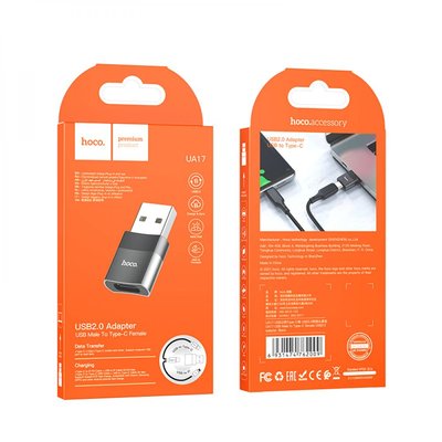 Перехідник Hoco UA17 USB Male to Type-C female USB2.0 adapter Колір Чорний 31554_2906979 фото