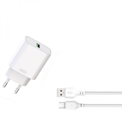 Мережевий Зарядний Пристрій XO L103 1USB QC 18W+USB to Micro Колір Білий 32907_2955009 фото