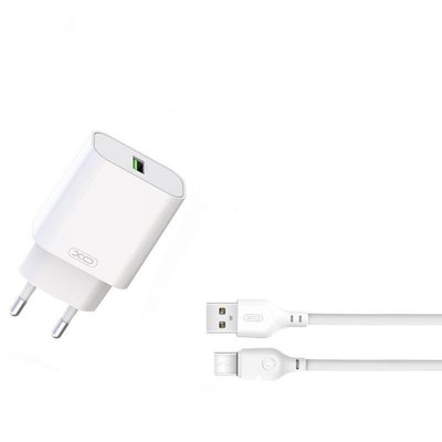 Мережевий Зарядний Пристрій XO L103 1USB QC 18W+USB to Type-C Колір Білий 32908_2955010 фото