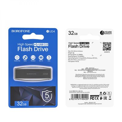 USB Flash Drive Borofone BUD4 USB3.0 32GB Цвет Черный 30054_2475619 фото