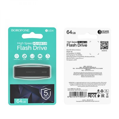 USB Flash Drive Borofone BUD4 USB3.0 64GB Цвет Черный 30055_2475620 фото