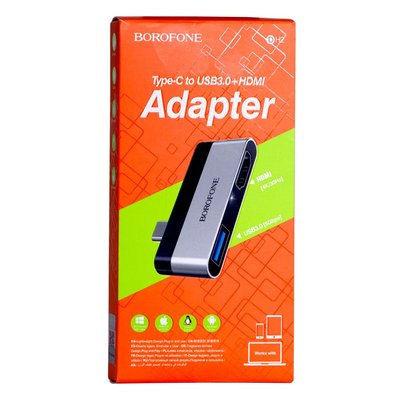 Переходник Borofone DH2 Type-C to HDMI+USB3.0 adapter Цвет Стальной-Черный 25927_1763161 фото