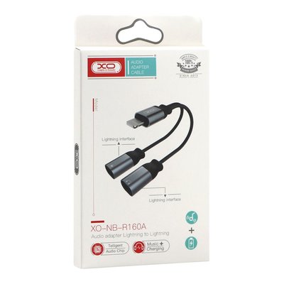 Перехідник XO NBR160A audio adaptor Lightning to double Lightning Колір Чорний 31586_2907018 фото