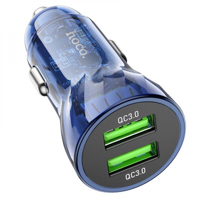 Автомобільний Зарядний Пристрій Hoco Z47 Transparent QC3.0 18W Колір Прозорий синій ЦУ-00037511 фото